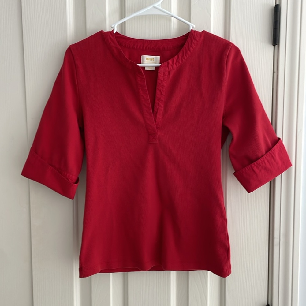 MAEVE 3/4 sleeve banded collar red top M
